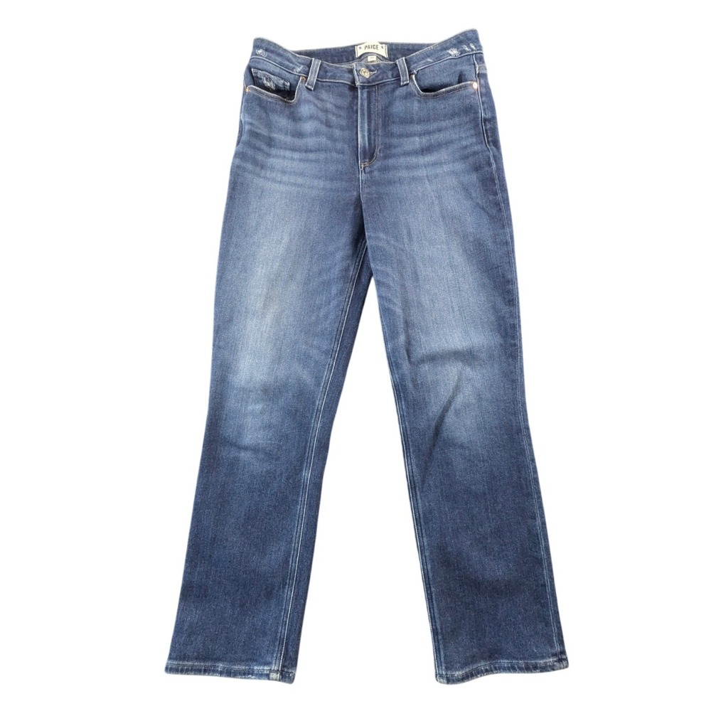 PAIGE Cindy High Rise Straight Leg Jeans Blue Distressed Denim Size 30
